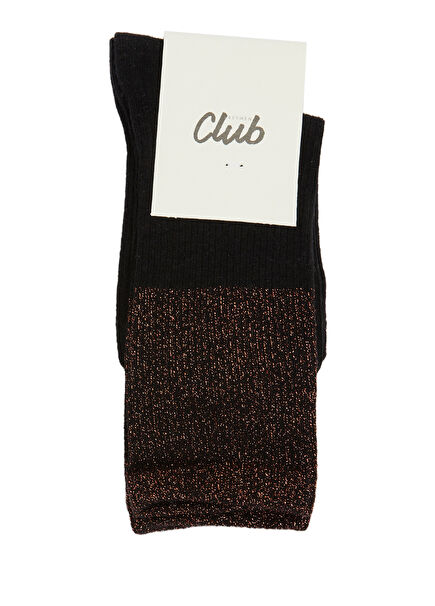 Black Glitter Texture Detailed Womens Socks