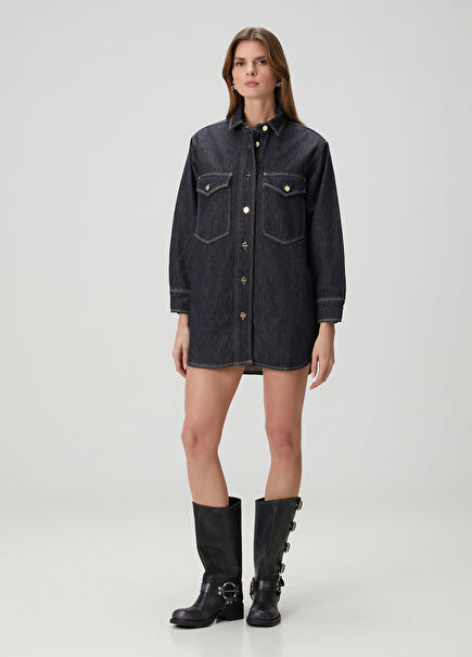 İndigo Organik Pamuk Denim Dış Gömlek