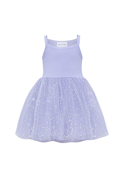 Lila Varak Baskılı Kız Çocuk Tütü Elbise