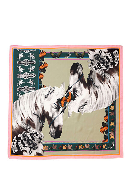Free Spirit Wild Horses & Butterflies Mint Silk Twill Scarf