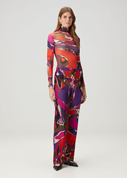 Purple Patterned Silk Trousers