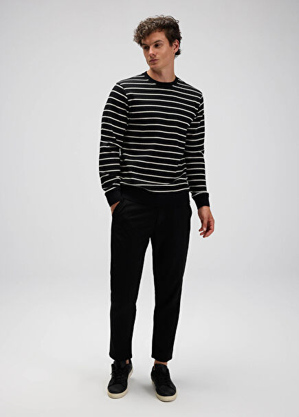 Siyah Çizgili Uzun Kollu Erkek Sweatshirt EM592-BK