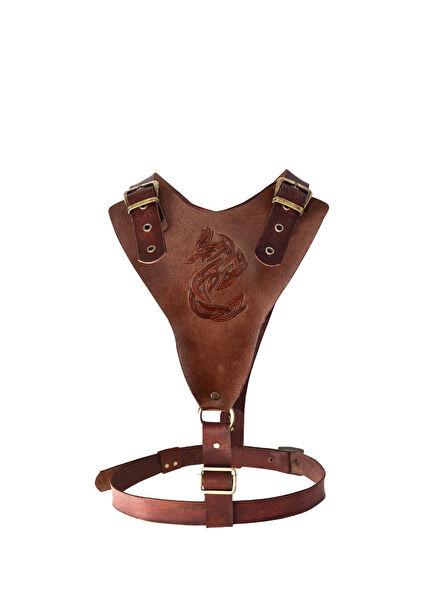 Kahverengi Deri Köpek Göğüs Tasması ve Gezdirme Kayışı Seti