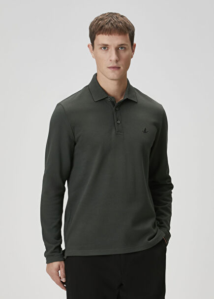 Comfort Fit Khaki Polo Sweatshirt