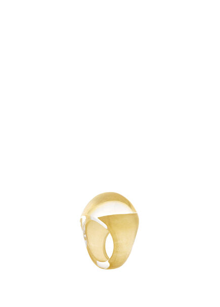 Cabochon Patina Clear & Yellow Unisex Yüzük 