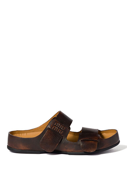 Kahverengi Ağartılmış Deri Kadın Sandalet