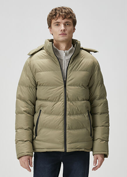 Haki Kapüşonlu Puff Mont