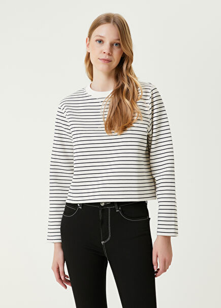 Navy White Striped Pattern Sweatshirt