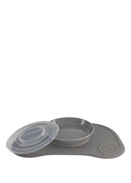 Gri Vakumlu Bebek Çocuk Tabak ve Mama Altlığı Seti