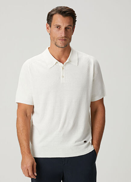 White Polo Short Sleeve Linen Sweater