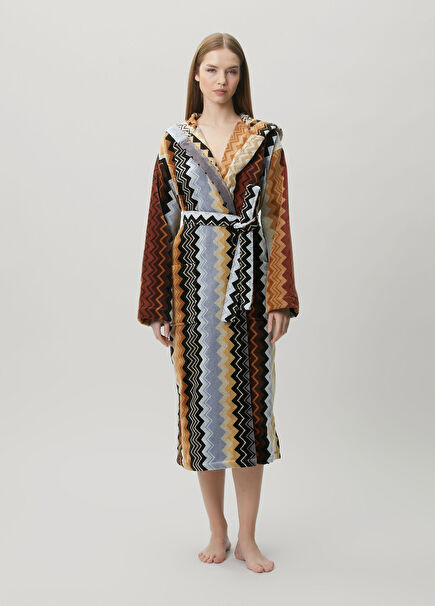 Zigzag Pattern Hooded Robe
