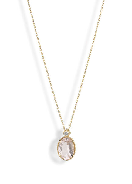14K Gold Women's Necklace with Biggee Morganite Diamonds