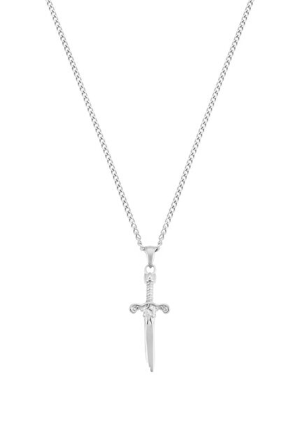 Kırık Kılıç Gümüş Kaplama Çelik Erkek Kolye