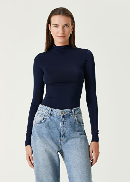 Navy Blue Hooded Blouse