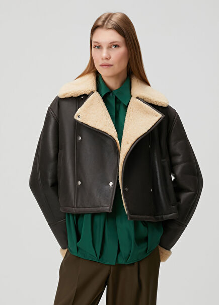 Kahverengi Kruvaze Deri Ceket