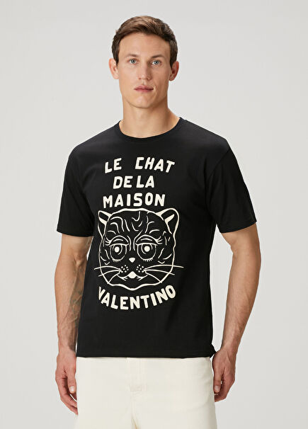 Siyah Figür Baskılı Logolu T-shirt