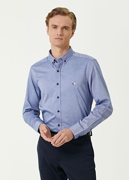 Slim Fit Koyu Mavi Oxford Gömlek