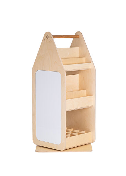 Montessori Huş Ahşap Yazı Tahtalı Döner Çocuk Kitaplık 113 cm