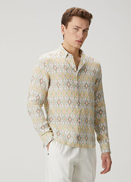 Multi-Colored Ethnic Patterned Linen Shirt