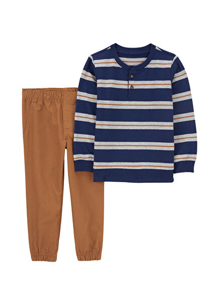 Çizgili Uzun Kollu T-shirt ve Pantolon Erkek Çocuk 2'li Set