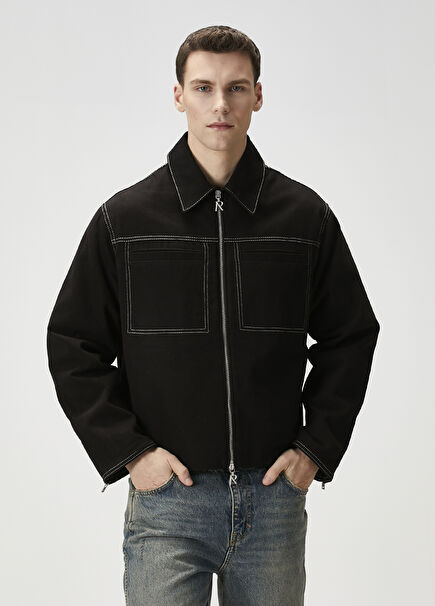 Black Contrast Stitching Coat