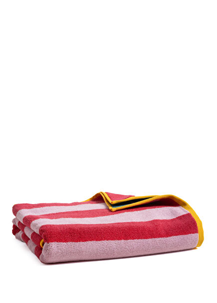 Ornaz İplik Boyalı Dar Çizgili Pembe/Yeşil %100 Pamuk Banyo Havlusu 90x150 cm