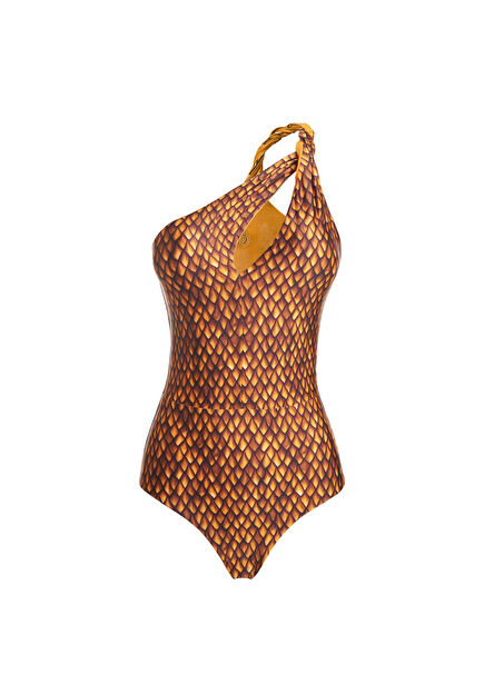 Magic Fish Mango Yellow Women's One Shoulder Swimsuit