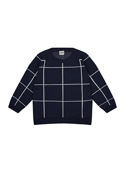 Lacivert Beyaz Ekose Desenli Erkek Çocuk Kazak