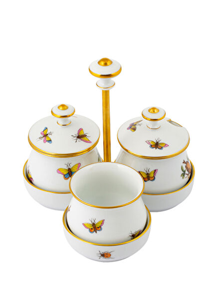 Rothschild Desenli Porselen 3 Bölmeli Baharatlık