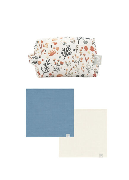 Müslin Bebek Bakım Çantası ve 2'li Müslin Örtü Seti