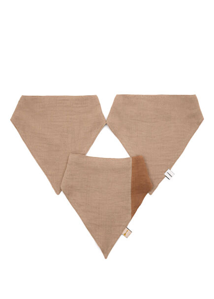 Bej Yumuşak ve Nefes Alabilen 3’lü Müslin Bebek Fular Önlük Seti