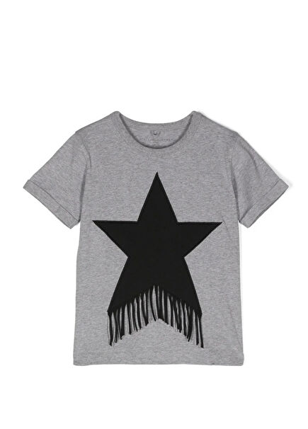 Gri Püskül Detaylı Kız Çocuk T-shirt