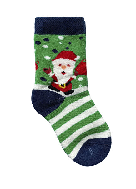 Santa Green Yılbaşı Temalı Unisex Çocuk Çorap