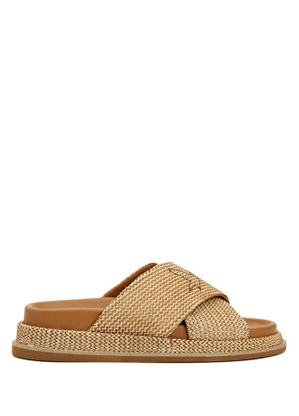 Beige Logo Detailed Women's Mules