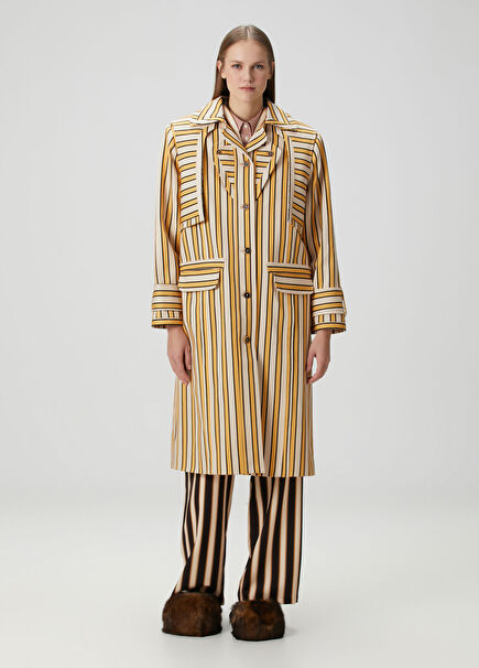 Yellow Striped Trench Coat