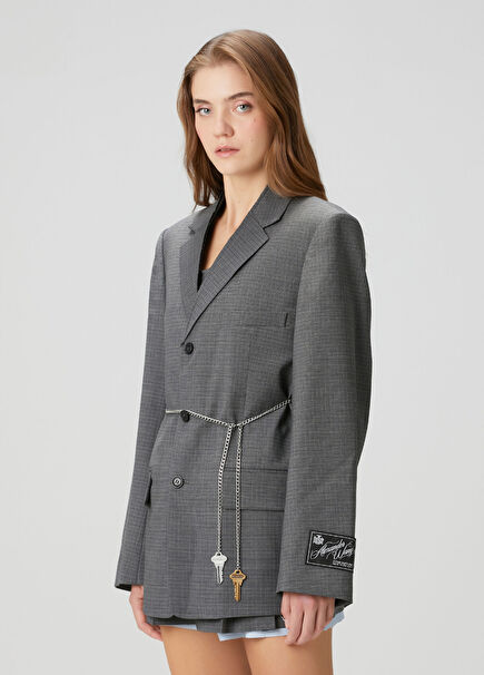 Grey Chain Detailed Wool Blazer