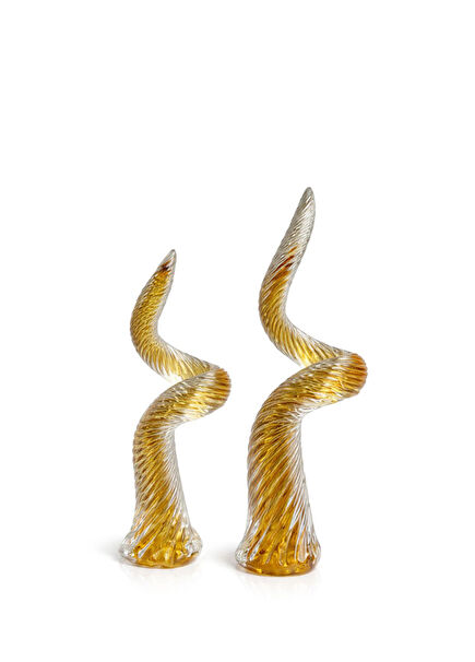Spiral Honey Color Glass 2 Piece Decorative Object