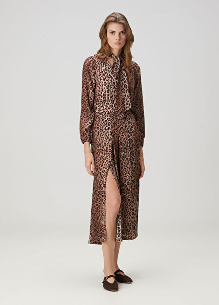 Georgia Leopard Printed Midi Silk Skirt