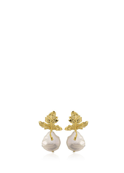 Gloria Barok İncili Taşlı 24 Ayar Altın Kaplama Kadın Küpe