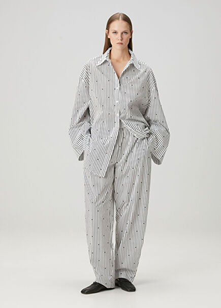 Black White Striped Poplin Trousers