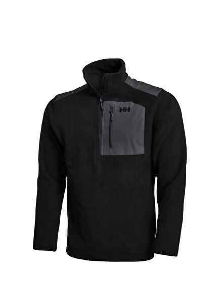 Block Black Half Zipper Men's Fleece Sweatshirt