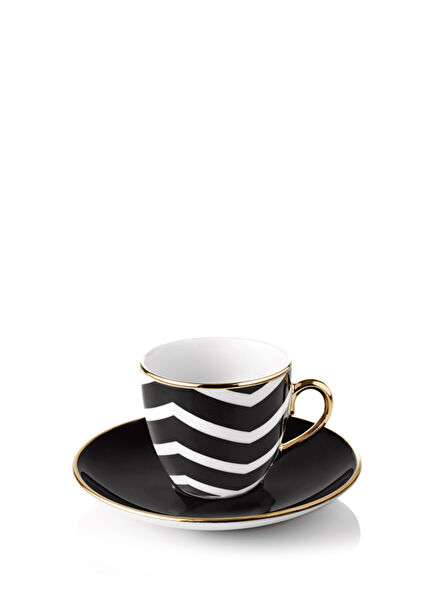 Zigzag Black Porcelain 4-Piece Turkish Coffee Cup Set