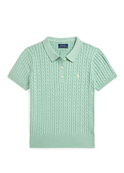 Yeşil Polo Yaka Kız Çocuk Kazak