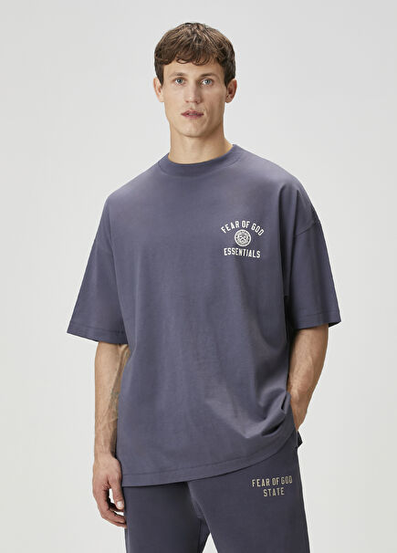 Navy Blue Logo Printed T-Shirt