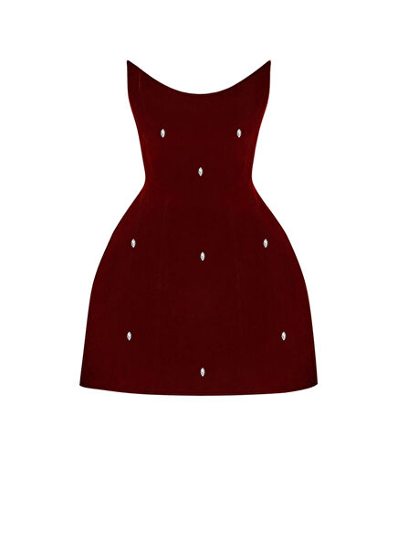 Daria Bordo Straplez Kadın Mini Abiye Elbise