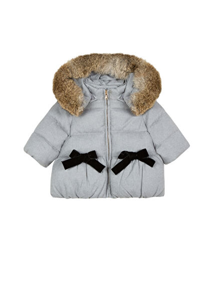 Gri Kapüşonlu Kız Bebek Doudoune Mont
