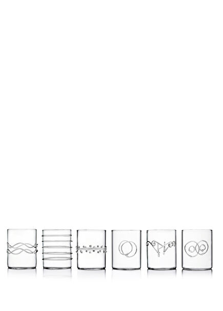 Deco Collection No:2 Embossed Patterned Borosilicate Glass 6 Piece Water Glass Set