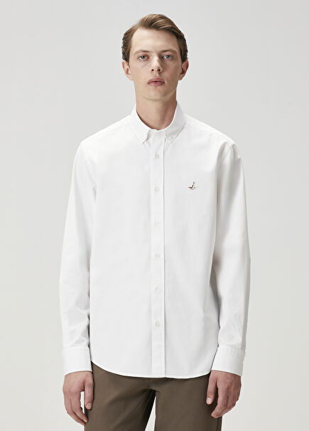 Comfort Fit White Gabardine Textured Shirt