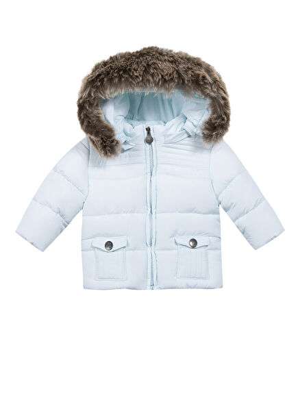 Açık Mavi Kapüşonlu Erkek Bebek Mont