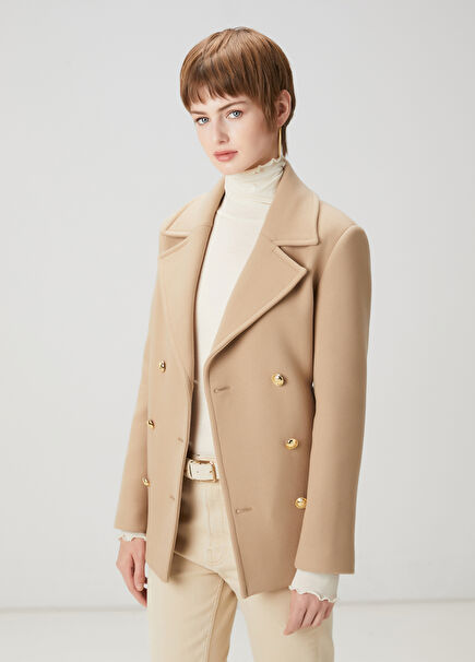 Camel Double-Breasted Wool Jacket